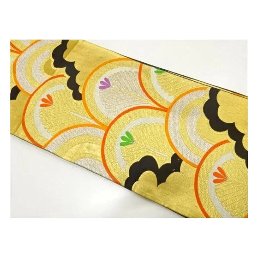Vintage Silk Fukuro Obi – Pine, Waves (Seigaiha) & Clouds