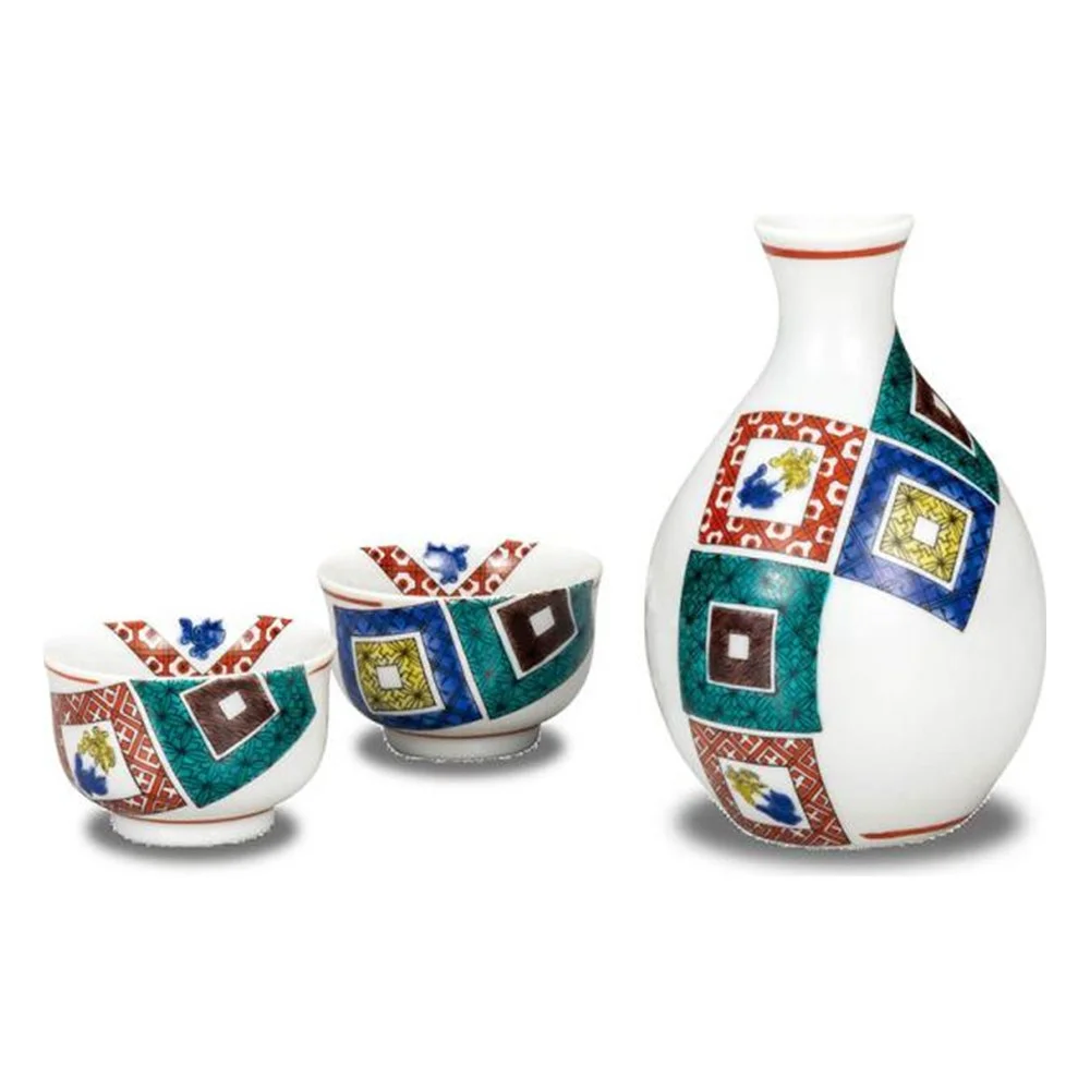 Kutani Ware Sake Set – Tokkuri Flask & Cups