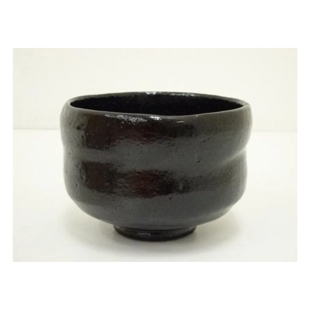 Black Raku Tea Bowl, Chojiro-style "Hachibiraki", by Sasaki Shoraku (昭楽), with Signed Box