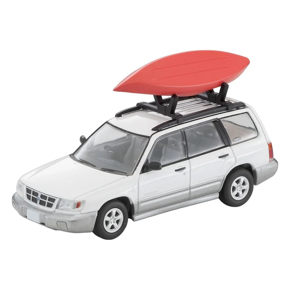 Tomica Limited Vintage Subaru Forester Custom, White/Silver, with Kayak and Figure