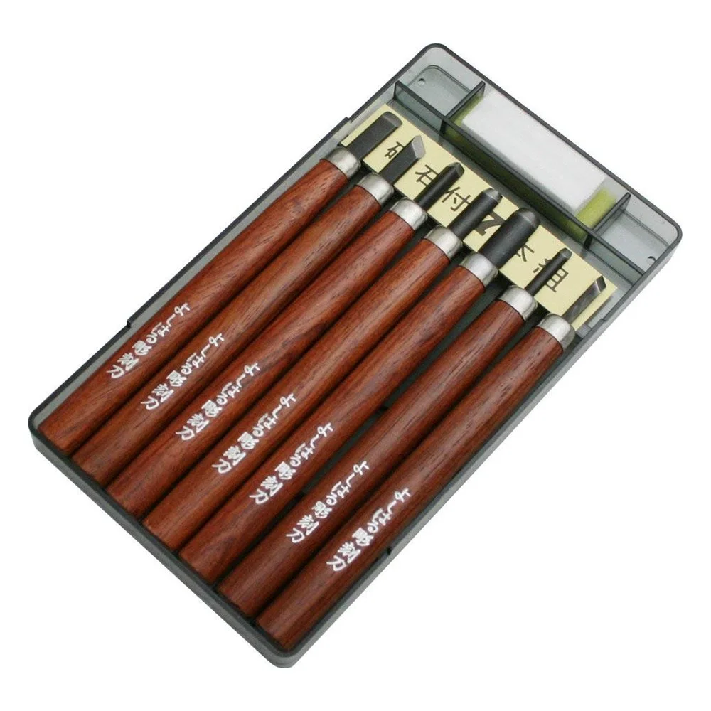 Yoshiharu Premium Steel-Clad Carving Knife Set, 7 Pieces, Plastic Case (HP-7)