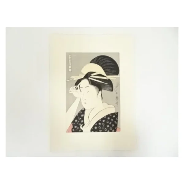 Kitagawa Utamaro – Selected Beauties of the East: Woman Inserting a Hairpin (Hand-printed Woodblock)