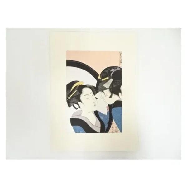 Kitagawa Utamaro – Seven Women Applying Make-up: Okita at the Mirror (Hand-printed Woodblock)