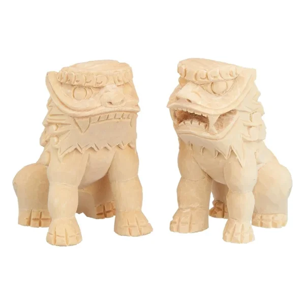 Komainu Guardian Lion-dogs, Fine Wood Carving (Pair)