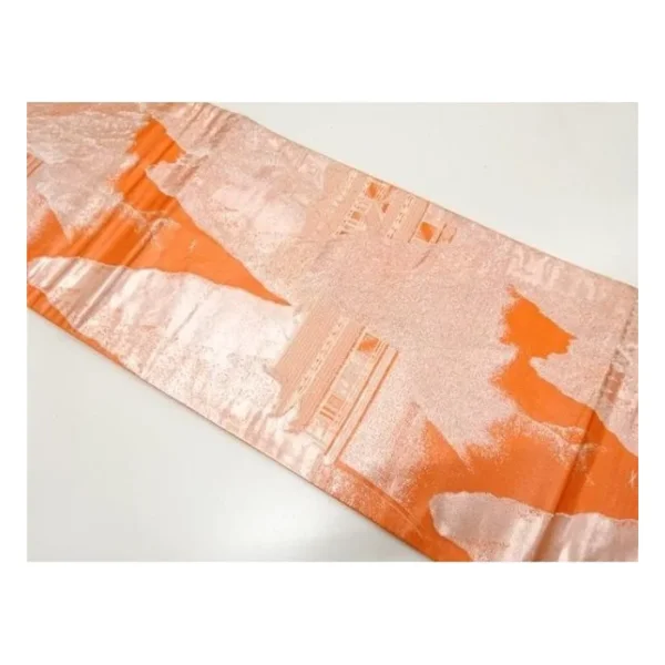 Vintage Silk Fukuro Obi – Mountain Temple Landscape