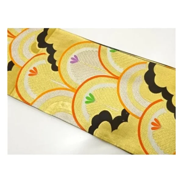 Vintage Silk Fukuro Obi – Pine, Waves (Seigaiha) & Clouds