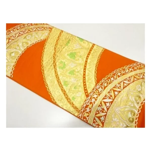 Vintage Silk Fukuro Obi – Sarasa Pattern on Orange