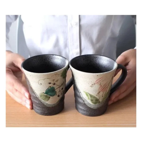 Kutani Ware Pair Mugs, Wild Flowers (Nobana)