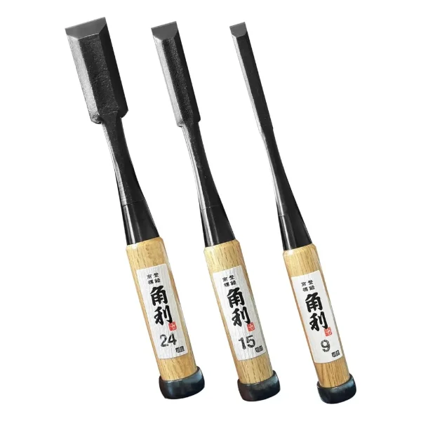 KAKURI Oire Nomi Bench Chisel Set, 3 Pieces (9 / 15 / 24 mm), White Oak Handles