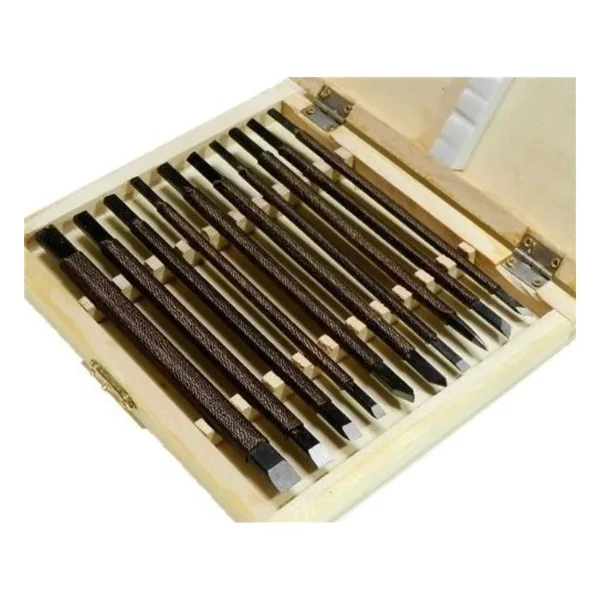 Seal Engraving (Tenkoku) Knife Set, 10 Pieces, in Wooden Case
