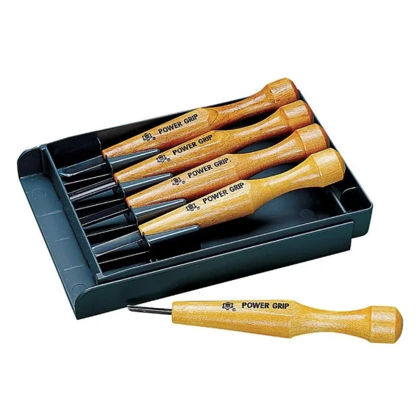 Mikisyo Power Grip Carving Tool Set, 5 Pieces (Grey Case, 800053)